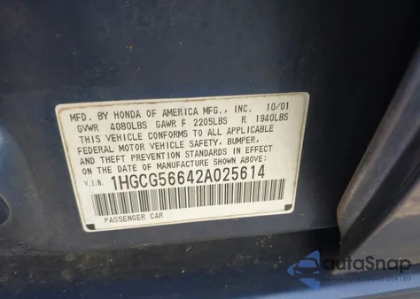 2002 Honda Accord 2.3 Ex z USA, uszkodzony, nr VIN 1HGCG56642A025614